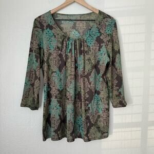 Vintage Y2K J Jill Women Multicolor Paisley Blouse 3/4 Sleeve Flow Boho Size S/M